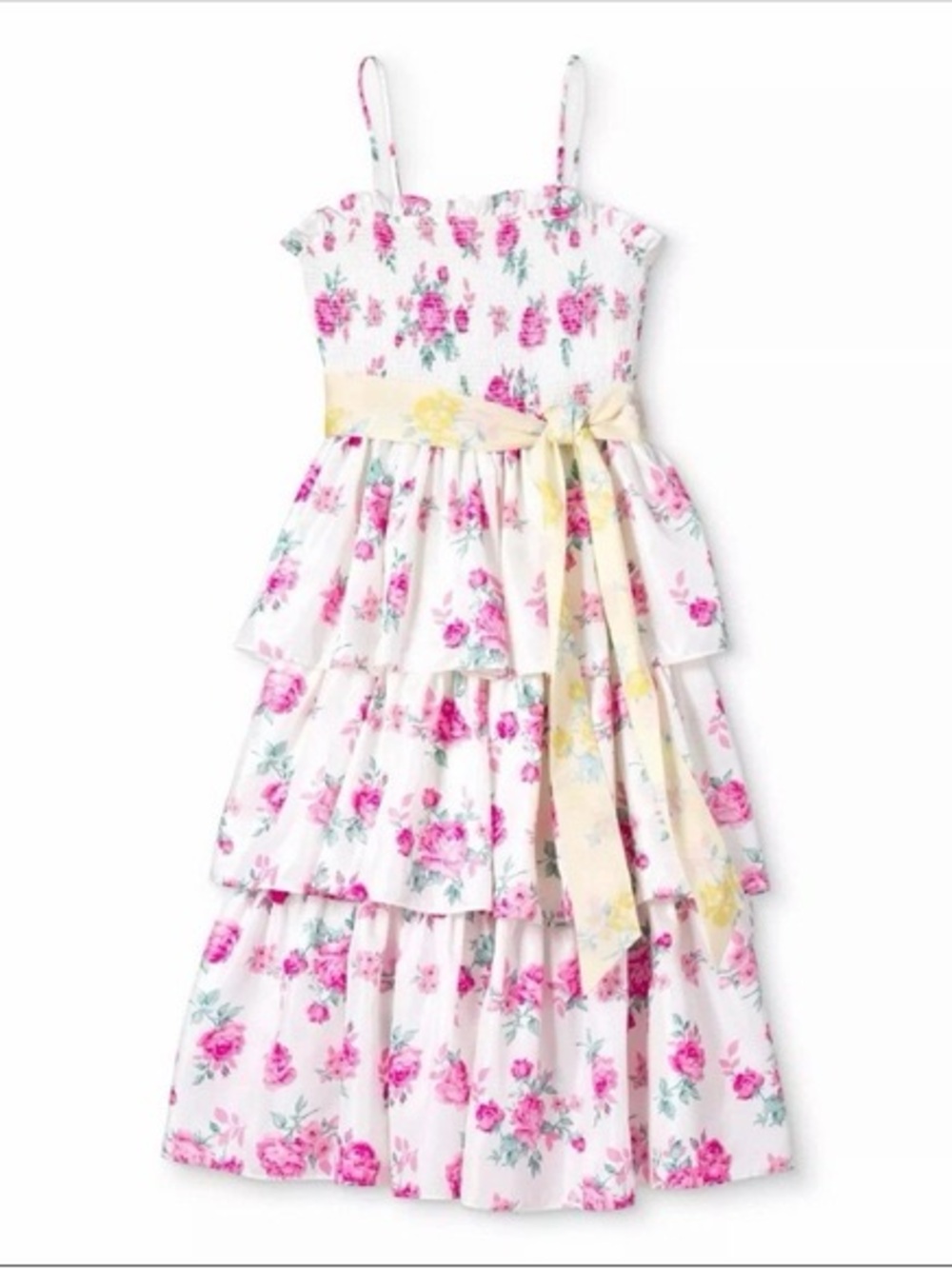 LoveShackFancy x Target - White Floral Tiered Sundress with Pink Roses